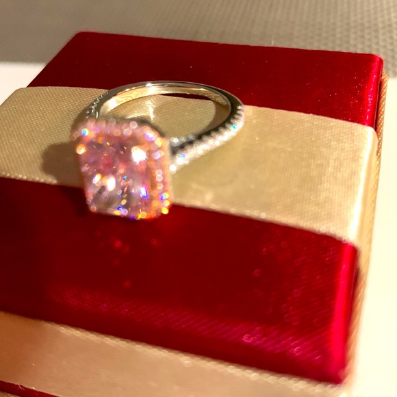 Luxurious Pink Sapphire Halo Radiant Cut Engagement Ring Maxine Sz 5 - Picture 10 of 16